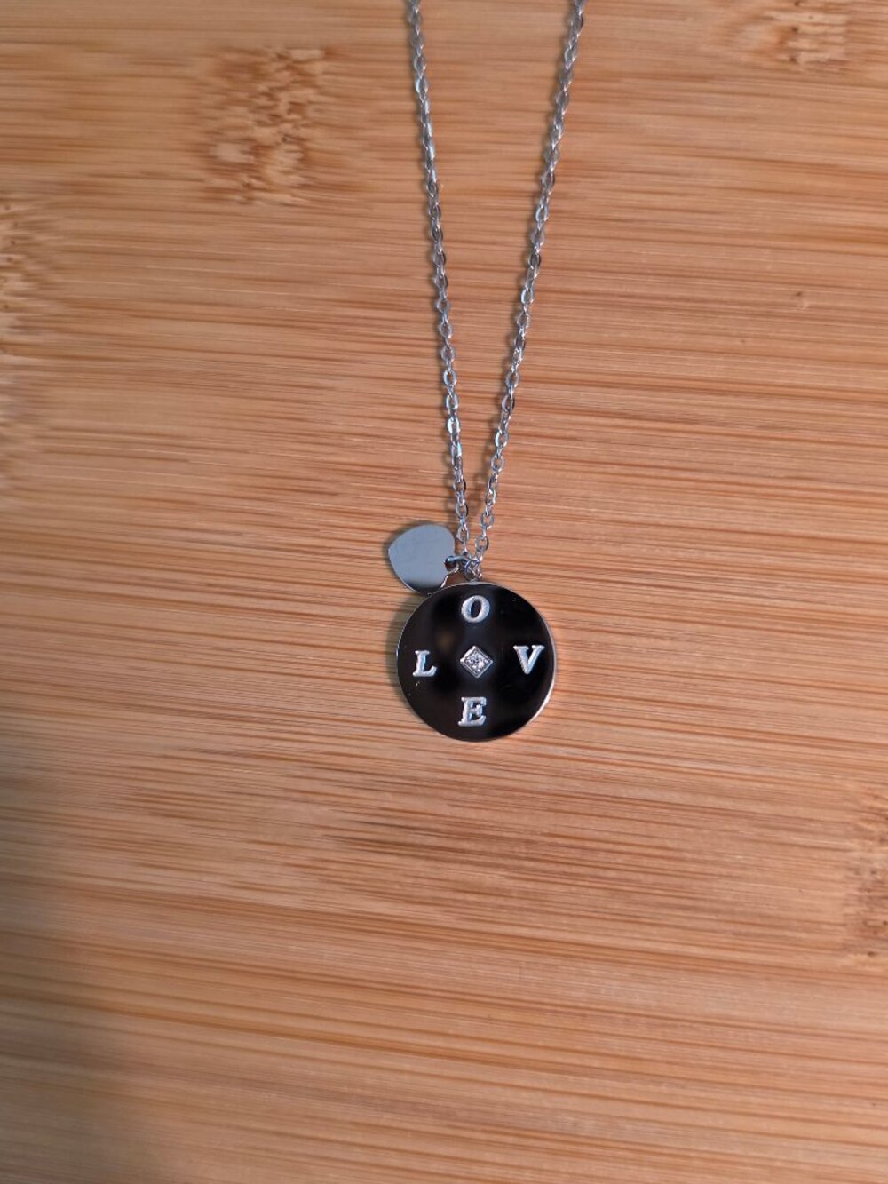 NWOT Silver Multi Charm LOVE Disc & Heart Pendant Necklace Dainty
